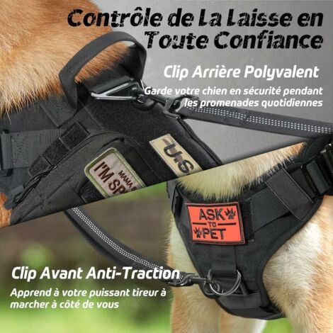 Harnais Tactiques pour Chien M Noir, Gilets à Anneaux pour Chiens de Travail Militaires, Harnais Militaires Chien d’Entraînement sans Tension, avec Pinces à Sangle pour Randonnées et Chasse