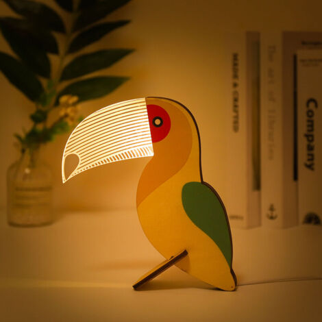 Veilleuse acrylique créative animaux en bois lumières LED de décoration de salon et de chambre à coucher lumières LED en forme de toucan