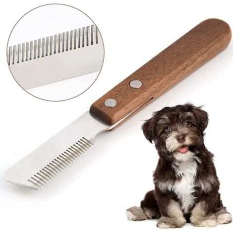 Couteau à Trimmer pour Main Droitier Couteau à dénuder Professionnel pour Chien avec Manche Ergonomique en Bois