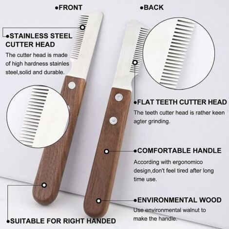 Couteau à Trimmer pour Main Droitier Couteau à dénuder Professionnel pour Chien avec Manche Ergonomique en Bois