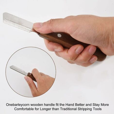 Couteau à Trimmer pour Main Droitier Couteau à dénuder Professionnel pour Chien avec Manche Ergonomique en Bois