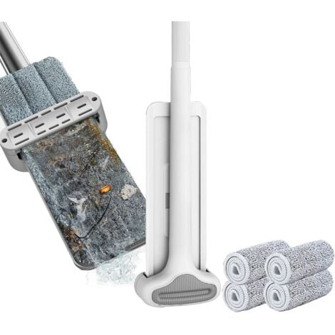 Vadrouille en microfibre Système de nettoyage des sols Tampons lavables Vadrouilles à poussière réutilisables avec 4 tampons de recharge souples Nettoyant pour sols en bois dur Vadrouille sèche et hum