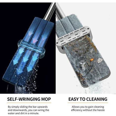 Vadrouille en microfibre Système de nettoyage des sols Tampons lavables Vadrouilles à poussière réutilisables avec 4 tampons de recharge souples Nettoyant pour sols en bois dur Vadrouille sèche et hum