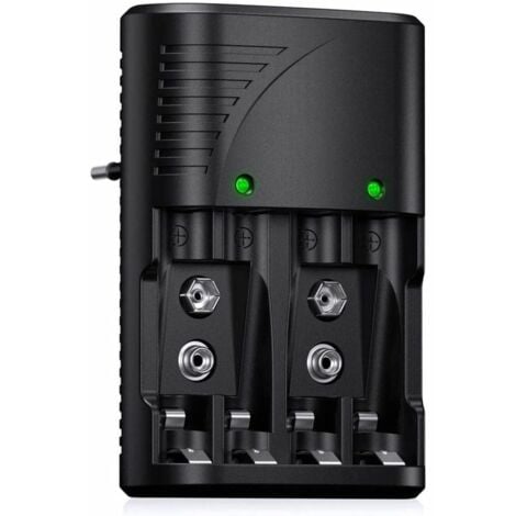 Universel Chargeur de Piles AA/AAA/9V, Rapide Chargeur 6802 pour AA/AAA NI-MH ou 9V Piles Rechargeables avec Indicateur LED, 100-240V Tension Mondiale，Superma