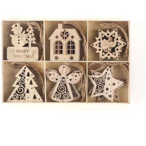 Petits Pendentifs Noël 24 Pièces En Bois - Decoration Sapin De Noël Pour Cheminée, Fenêtre, Bar (A