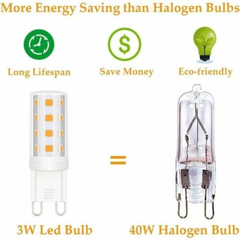 Ampoule LED G9 Dimmable - Équivalent à une ampoule halogène 40W, Ampoules LED G9 à culot à deux broches 3W G9, LED G9 220V 40W Blanc chaud 2700K, Paquet de 6