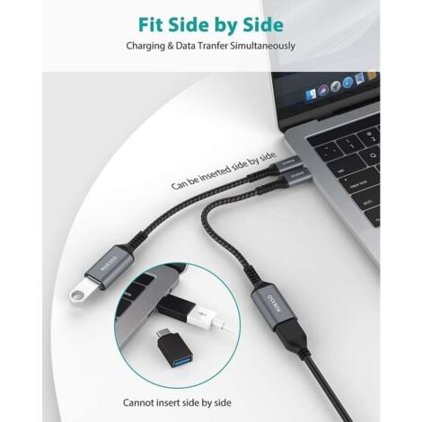 Adaptateur USB C vers USB A[Lot de 2] Câble OTG USB C Mâle vers USB A Femelle 3.0 Transmission de Données Rapide Compatible avec MacBook Pro 2018, Galaxy S9/S9+,Huawei P20 etc-Gris