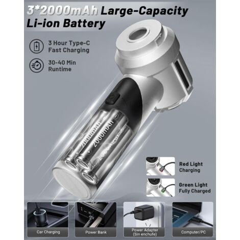 4-en-1 Aspirateur Voiture Puissant sans Fil, 21KPA Mini Aspirateur a Main sans Fil avec Moteur Brushless, 3 Niveaux Réglables, Pliable, pour Souffleur Air Comprimé Nettoyage PC & Bureau