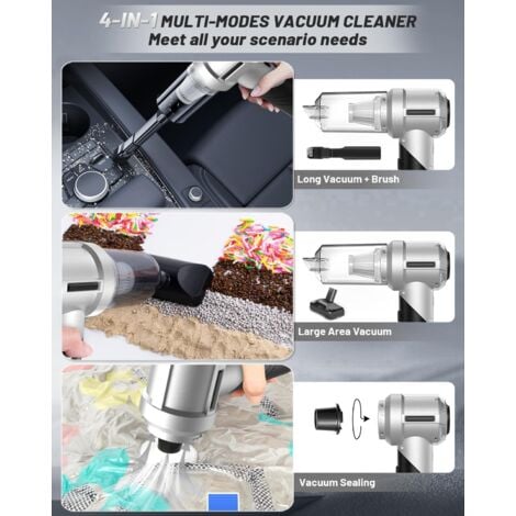 4-en-1 Aspirateur Voiture Puissant sans Fil, 21KPA Mini Aspirateur a Main sans Fil avec Moteur Brushless, 3 Niveaux Réglables, Pliable, pour Souffleur Air Comprimé Nettoyage PC & Bureau