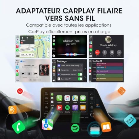 Adaptateur CarPlay sans Fil pour Apple Iphone, Convertit Le Carplay Filaire en sans Fil, clé CarPlay, Compatible avec Les Voitures 2016+ et iPhone iOS 10+, Plug and Play, EZ Connect, Carplay Voiture