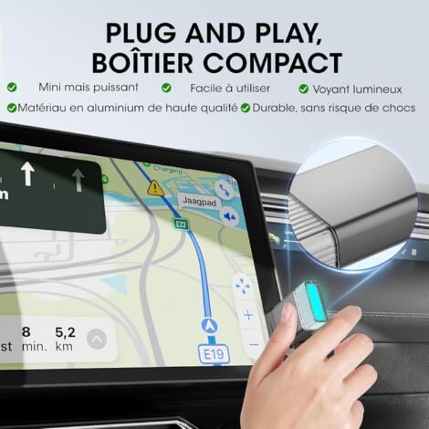 Adaptateur CarPlay sans Fil pour Apple Iphone, Convertit Le Carplay Filaire en sans Fil, clé CarPlay, Compatible avec Les Voitures 2016+ et iPhone iOS 10+, Plug and Play, EZ Connect, Carplay Voiture