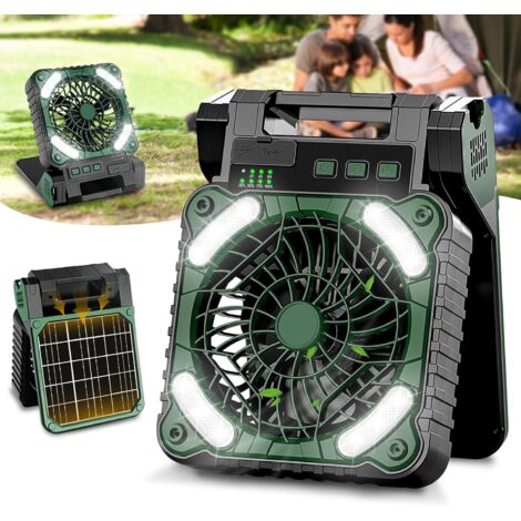 Ventilateur Solaire Camping Avec Lampe LED - Rechargeable USB - 5200mAh - IPX4