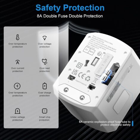 Adaptateur De Voyage Universel 5 En 1, Avec 2 Ports USB Et Charge Rapide USB-C PD 30W