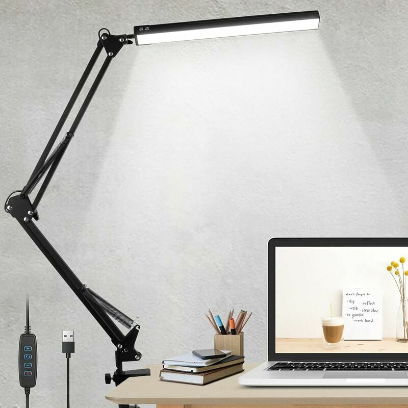 Petite lampe de bureau blanche rechargeable à pince - Comptoir des Lampes