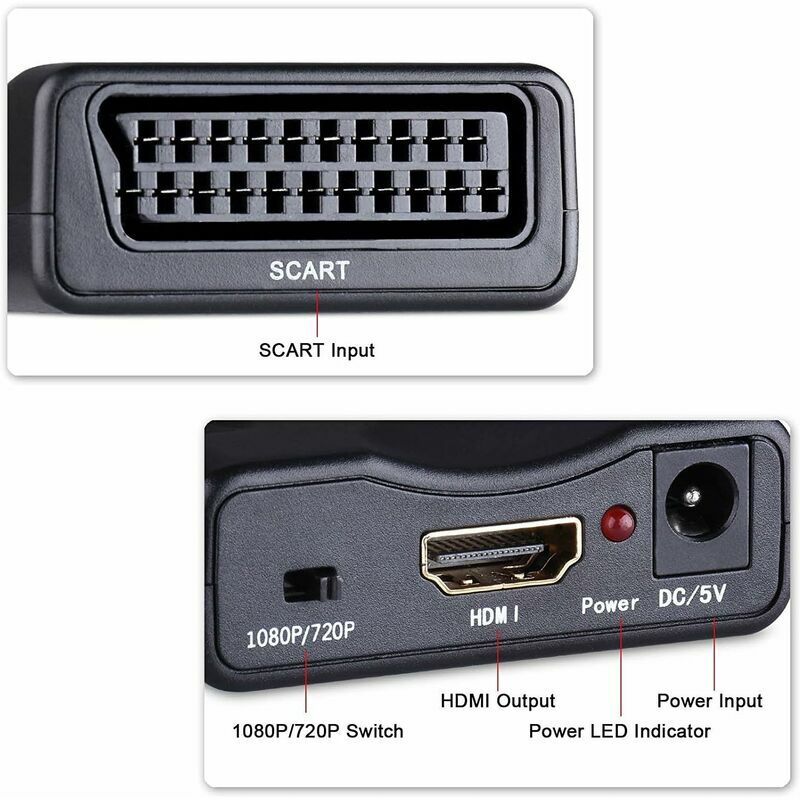 SKJJL Convertisseur Audio/Vidéo Péritel vers HDMI, Convertisseur SCART vers  HDMI, pour écran TV HD, Projecteur STB,VHS,Xbox,PS3,Sky Blu-Ray Lecteur