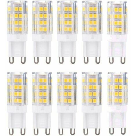 Lot de 10 ampoules LED G9, blanc chaud 3000 K 5 W équivalent à des ampoules  halogènes 40 W 420 lumens non dimmables.