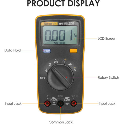 Multimètre Numérique Portable VC921 - Auto Range 4000 Points - Test Tension AC/DC, Résistance, Capacité - Poche