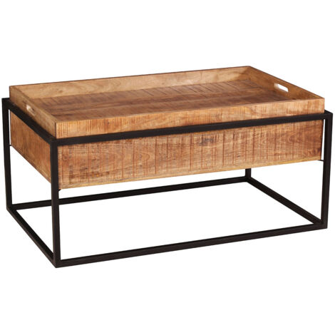 Table basse rectangulaire industrielle en bois de manguier massif naturel Allister (1/5)