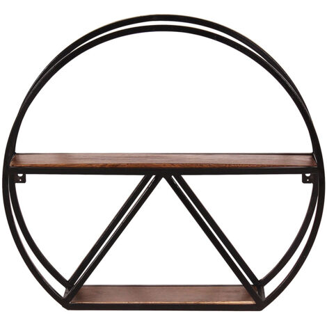 Etagère murale ronde industrielle H 45 cm en bois de manguier massif Pamela I (1/4)