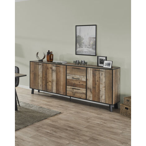 Buffet/bahut industriel 220 cm coloris bois Hidalgo (1/5)
