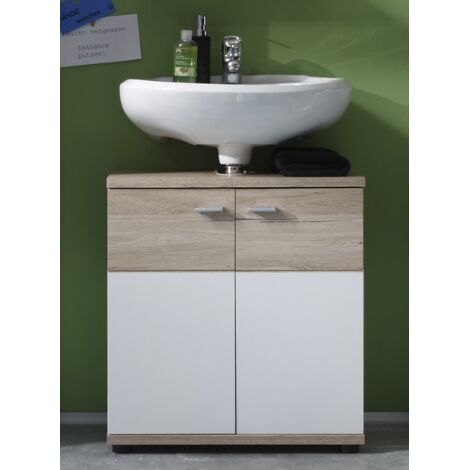 Meuble sous lavabo contemporain chêne/blanc Cambodge (1/4)
