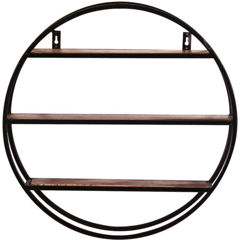 Etagère murale ronde industrielle H 50 cm en bois de manguier massif Pamela (1/3)