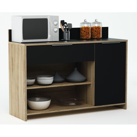 Meuble de rangement de cuisine chêne brut/noir Miky (1/4)