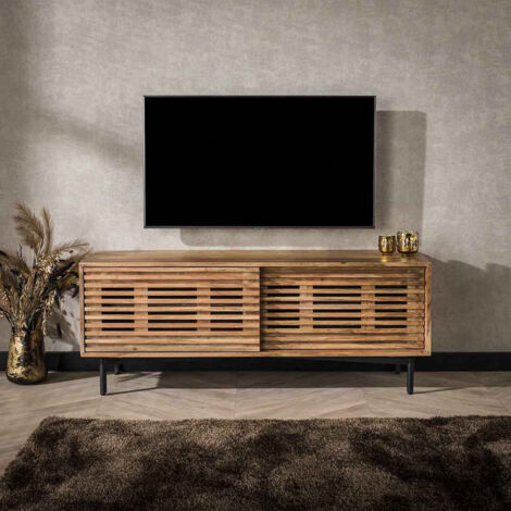 Meuble TV 135 cm style industriel en acacia massif naturel Snow (1/4)