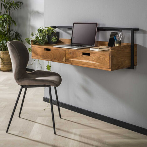 Bureau mural industriel en métal et bois massif Anna (1/5)