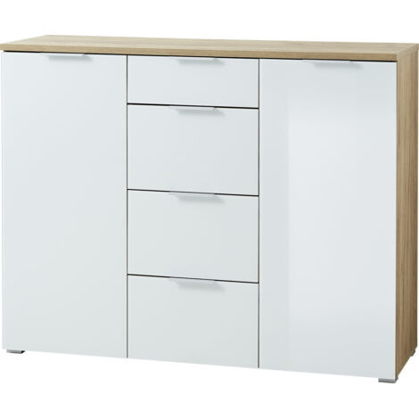 Buffet/bahut moderne 134 cm blanc/chêne Omaha (1/5)