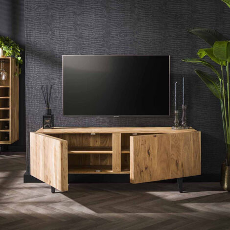 Meuble TV style nature 135 cm en acacia massif naturel Brunia (1/5)