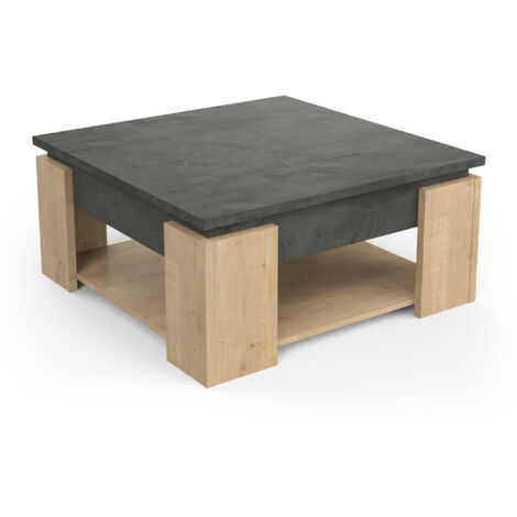 Table basse carrée contemporaine chêne/gris béton Faustina (1/5)