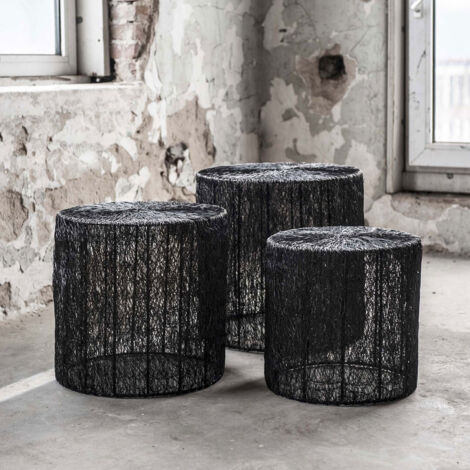 Ensemble de tables basses industrielles en acier noir avec plateau rond Matthis (1/4)