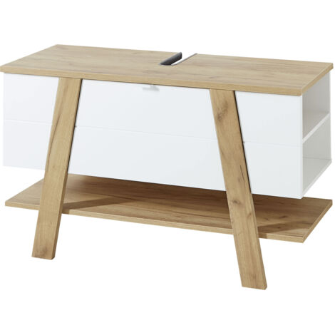 Meuble sous lavabo scandinave chêne/blanc Geralda (1/5)