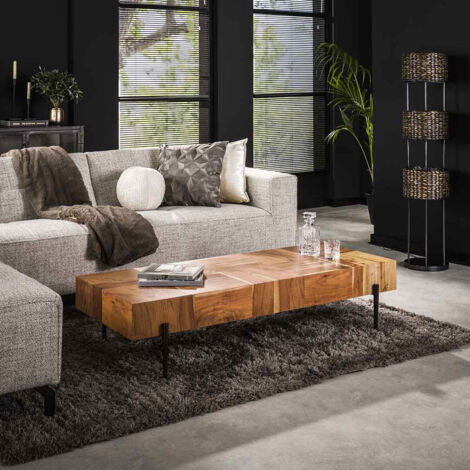 Table basse rectangulaire industrielle en acacia massif naturel Benja (1/5)