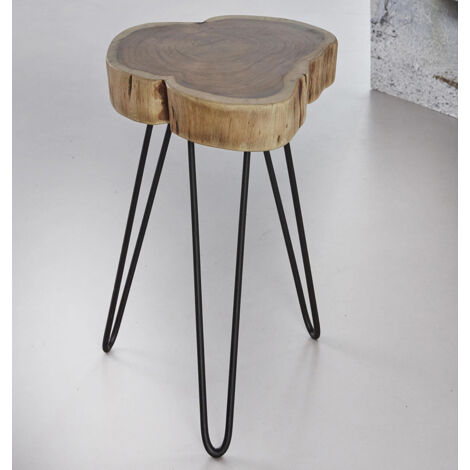 Lot de 2 tables d'appoint industrielles en acacia massif naturel Roger (1/5)