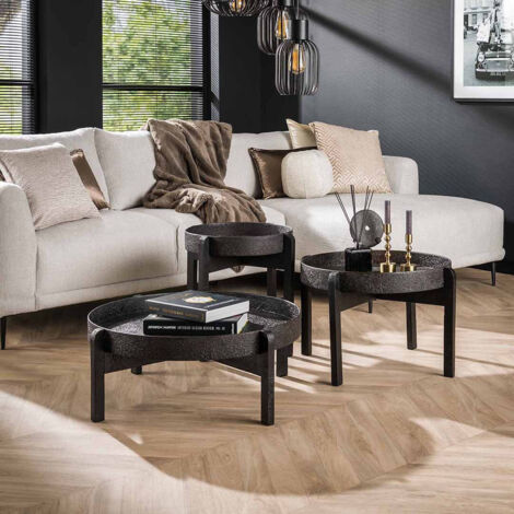 Lot de 3 tables basses style industriel métal et bois Metallic (1/3)