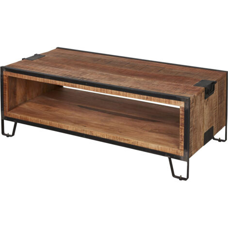 Table basse industrielle en bois de manguier massif Panama (1/5)