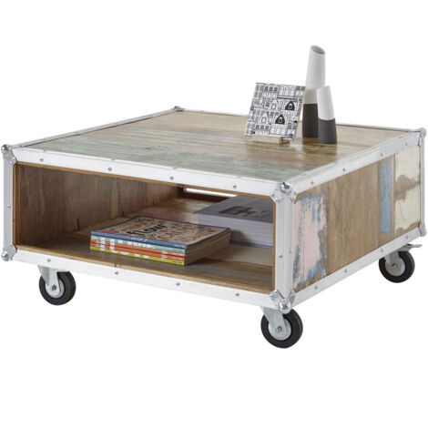 Table basse industrielle mobile en bois laqué Ulysse (1/4)