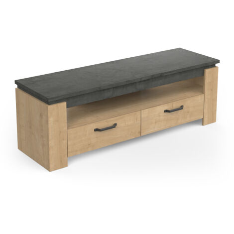 Meuble TV contemporain 140 cm chêne/gris béton Faustina (1/5)