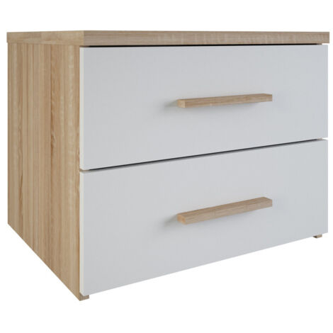 Chevet contemporain chêne brossé/blanc perle Adelina (1/5)