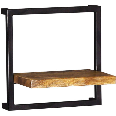 Etagère murale industrielle 35 cm en bois de manguier massif naturel Allister (1/4)