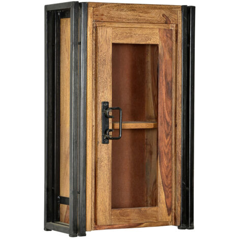 Armoire haute de salle de bain industrielle en acacia massif naturel Pamela (1/5)
