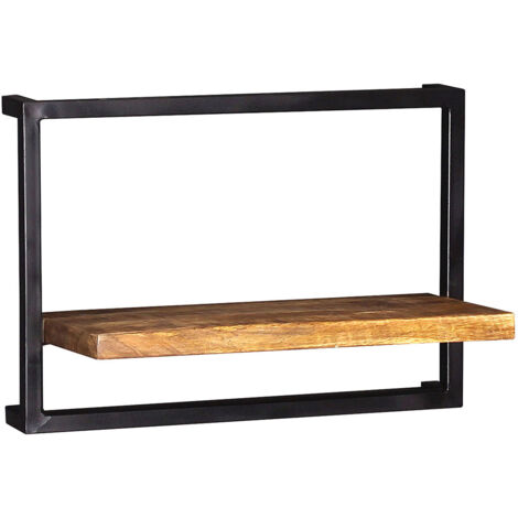 Etagère murale industrielle 50 cm en bois de manguier massif naturel Allister (1/4)