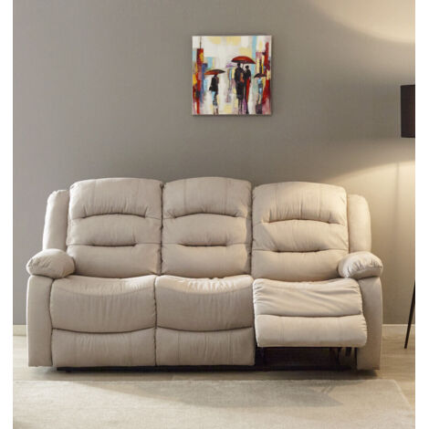 Canapé droit de relaxation manuel 3 places en tissu beige Pretoria (1/5)