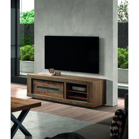 Meuble TV rustique 151 cm chêne foncé Scoty (1/5)