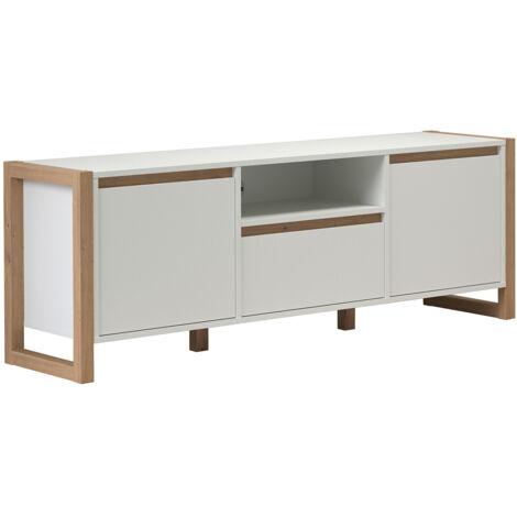 Meuble TV scandinave 150 cm blanc/chêne Jedusor (1/5)