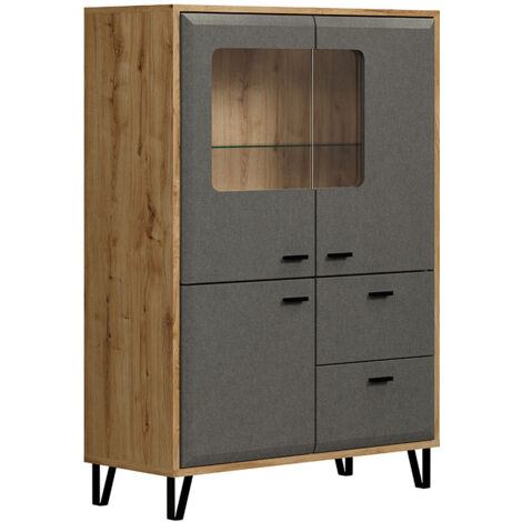 Vaisselier/argentier contemporain H 138 cm chêne/gris Arcange (1/5)