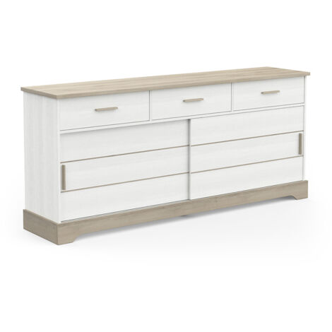 Buffet/bahut 200 cm style campagne chêne/blanc structuré Raphaella (1/5)