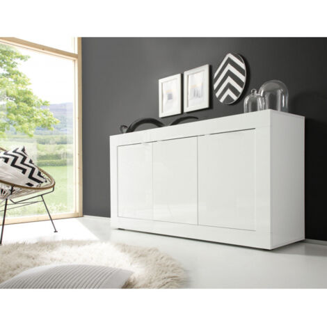 Buffet/bahut moderne 160 cm laqué blanc brillant Agathe (1/3)